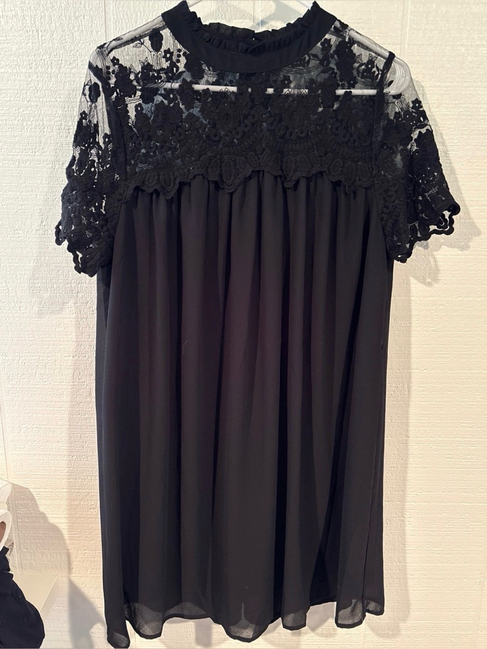 Entro Black Lace Yoke Short Sleeve Dress.